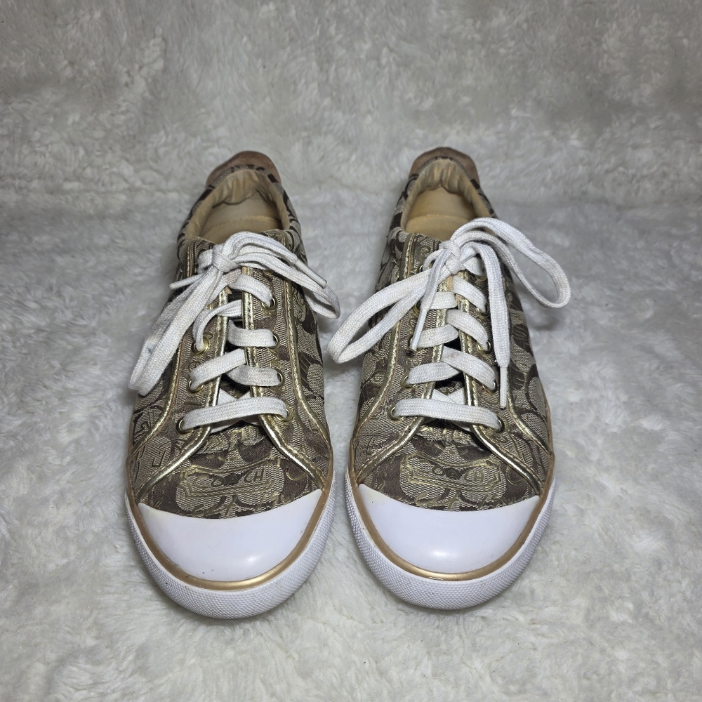 Coach Barrett Gold Signature Monogram Jacquard Sneakers 9.5B - Picture 6 of 16